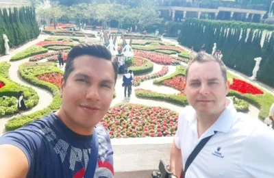 Cruising with Danny and Peter, Holland America Line, Westerdam, Da Nang, Hue, Vietnam | Stunning views of Bana Hills Marble Mountains in Vietnam, featuring the iconic Golden Bridge held by giant stone hands, the charming French Village, and serene Vietnamese Buddhist sanctuaries nestled within the lush limestone hills.