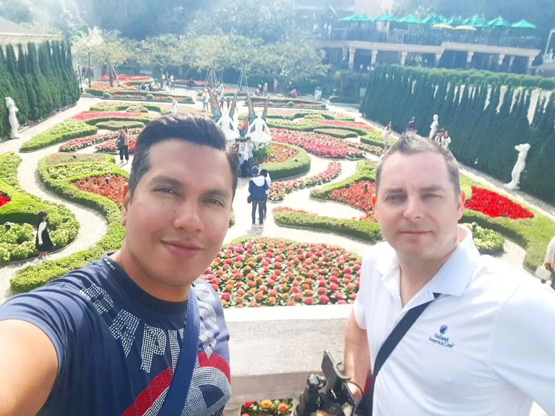 Cruising with Danny and Peter, Holland America Line, Westerdam, Da Nang, Hue, Vietnam | Stunning views of Bana Hills Marble Mountains in Vietnam, featuring the iconic Golden Bridge held by giant stone hands, the charming French Village, and serene Vietnamese Buddhist sanctuaries nestled within the lush limestone hills.