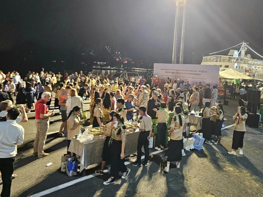 Cruising with Danny and Peter, Holland America Line, Westerdam, Sihanoukville, Cambodia, Cambodia Coastal Exploration | Golden sands and turquoise waves at Sihanoukville Beaches, busy Le Kep Crab Market with fresh crab and Kampot pepper, lush green vines at Kampot Pepper Farms, elegant French Colonial Architecture along Kampot riverside, and grilled fish with Kampot pepper at Fresh Seafood Cambodia stall—all captured during an unforgettable Cambodia Coastal Exploration and Cambodia Coastal Cultural Adventure with Holland America Westerdam in Cambodia’s coastal towns.