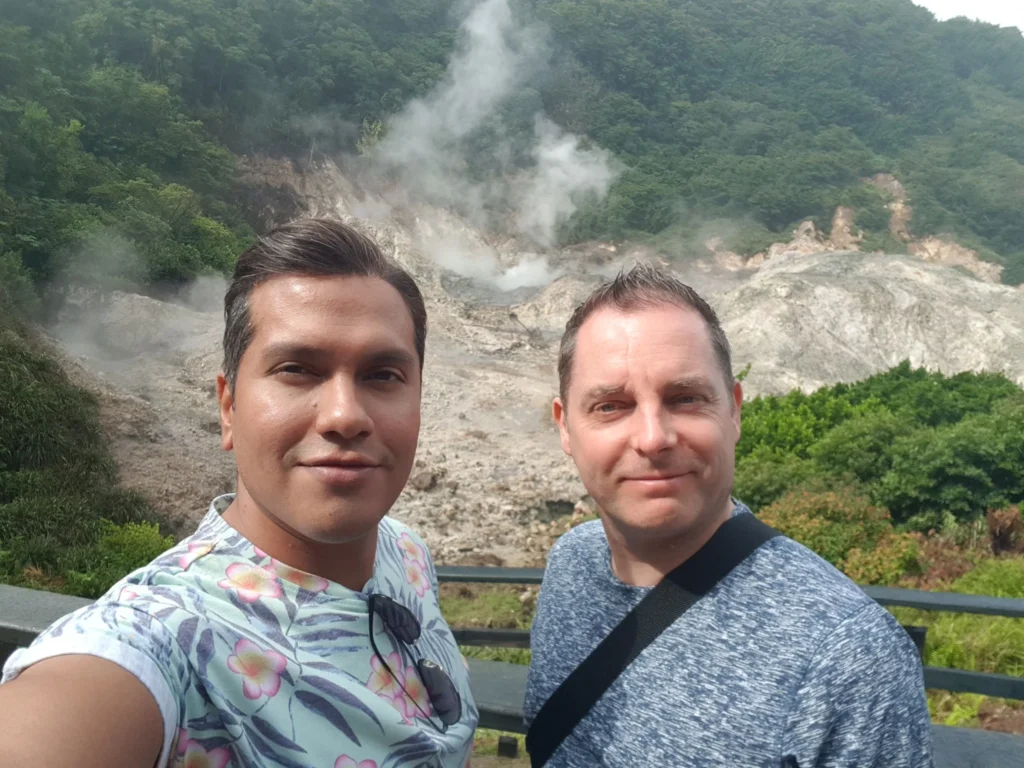 Cruising with Danny and Peter, Holland America Line, Zuiderdam, Castries, Saint Lucia | Castries Nature Expedition showcasing St. Lucia’s Black Sand Beach and Drive-In Volcano tour; includes scenic Caribbean black sand coastline, geothermal attractions with sulfur springs and mud pools, and volcanic crater views, offering an immersive St. Lucia eco-tour experience.