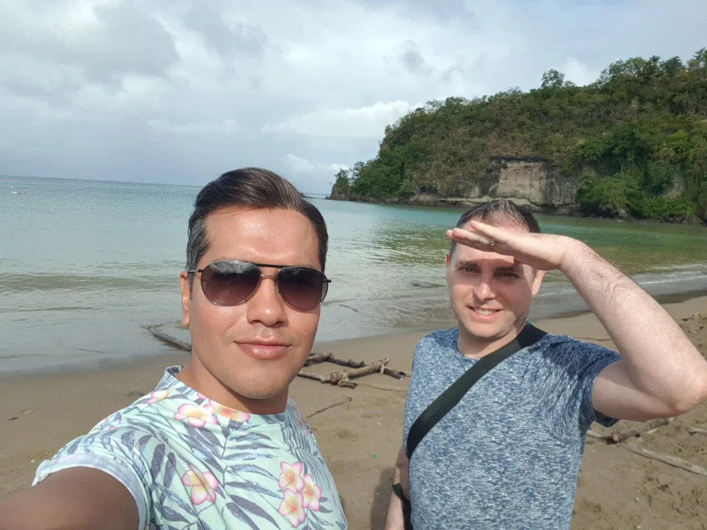 Cruising with Danny and Peter, Holland America Line, Zuiderdam, Castries, Saint Lucia | Castries Nature Expedition showcasing St. Lucia’s Black Sand Beach and Drive-In Volcano tour; includes scenic Caribbean black sand coastline, geothermal attractions with sulfur springs and mud pools, and volcanic crater views, offering an immersive St. Lucia eco-tour experience.