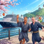 A comprehensive Nagasaki Japan Cruise Port Guide featuring Danny and Peter with views of the Westerdam Nagasaki Docking Location.