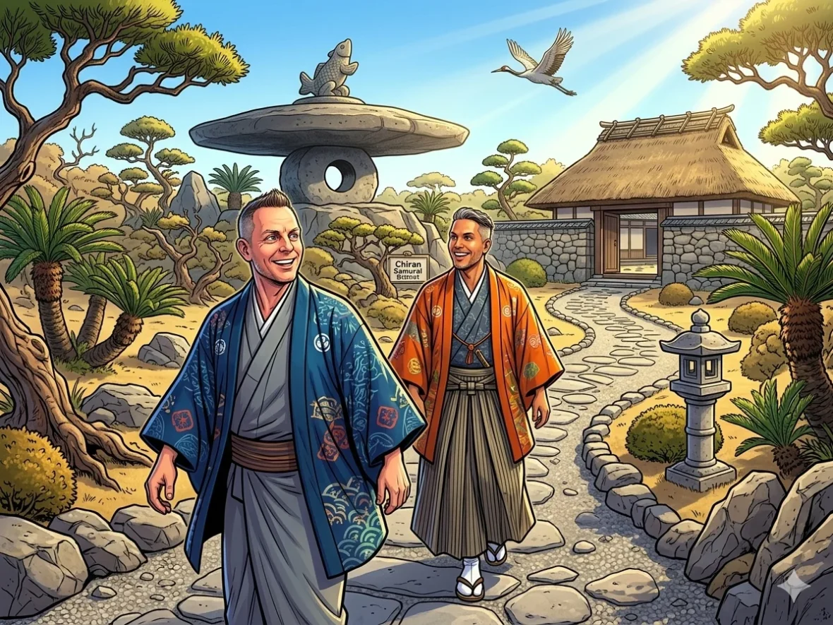 A comprehensive Kagoshima Japan Cruise Port Guide featuring Danny and Peter walking in the Chiran Samurai District & Gardens.
