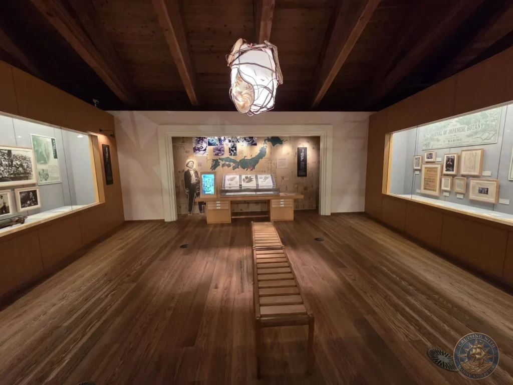 Large, well-lit exhibition hall dedicated to botanist Tomitaro Makino at Makino Botanical Garden in Kochi, Japan. Comprehensive museum space. Kochi Cruise Port Guide | Things to do in Kochi from cruise ship | One day in Kochi Japan itinerary by Danny and Peter.